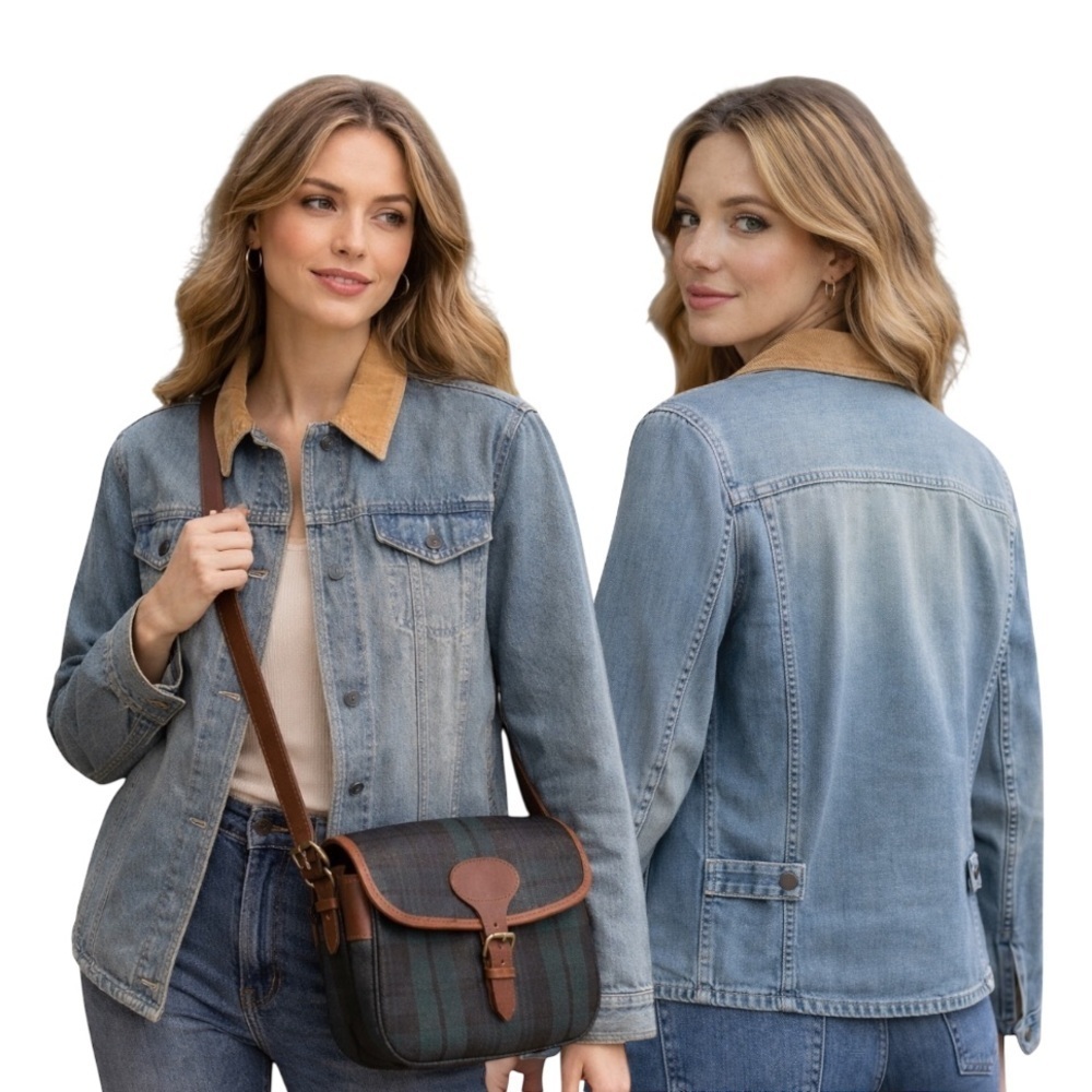 Lauren Ralph Lauren Denim Jacket Corduroy Collar Women’s Large Preppy Classic - Picture 10 of 12